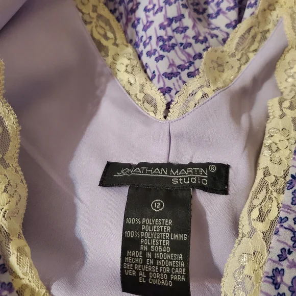 Vintage Lavender Floral Lace-Trim Women's Ruffle Maxi Dress Large - Picture 8 of 8